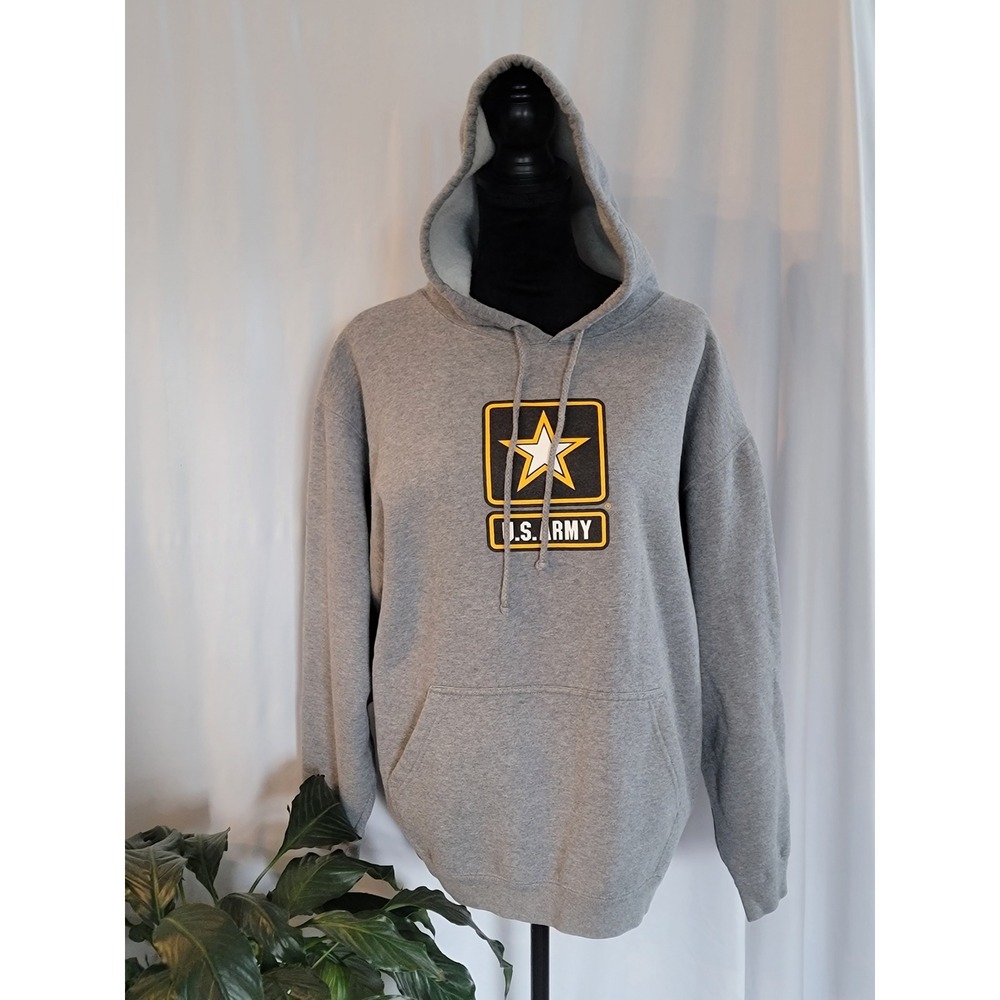 US Army Logo Hoodie Gray Pullover Star Graphic Sweatshirt Mens Large